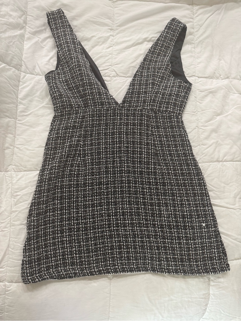 Black & White Tweed V-Neck Women's Dress